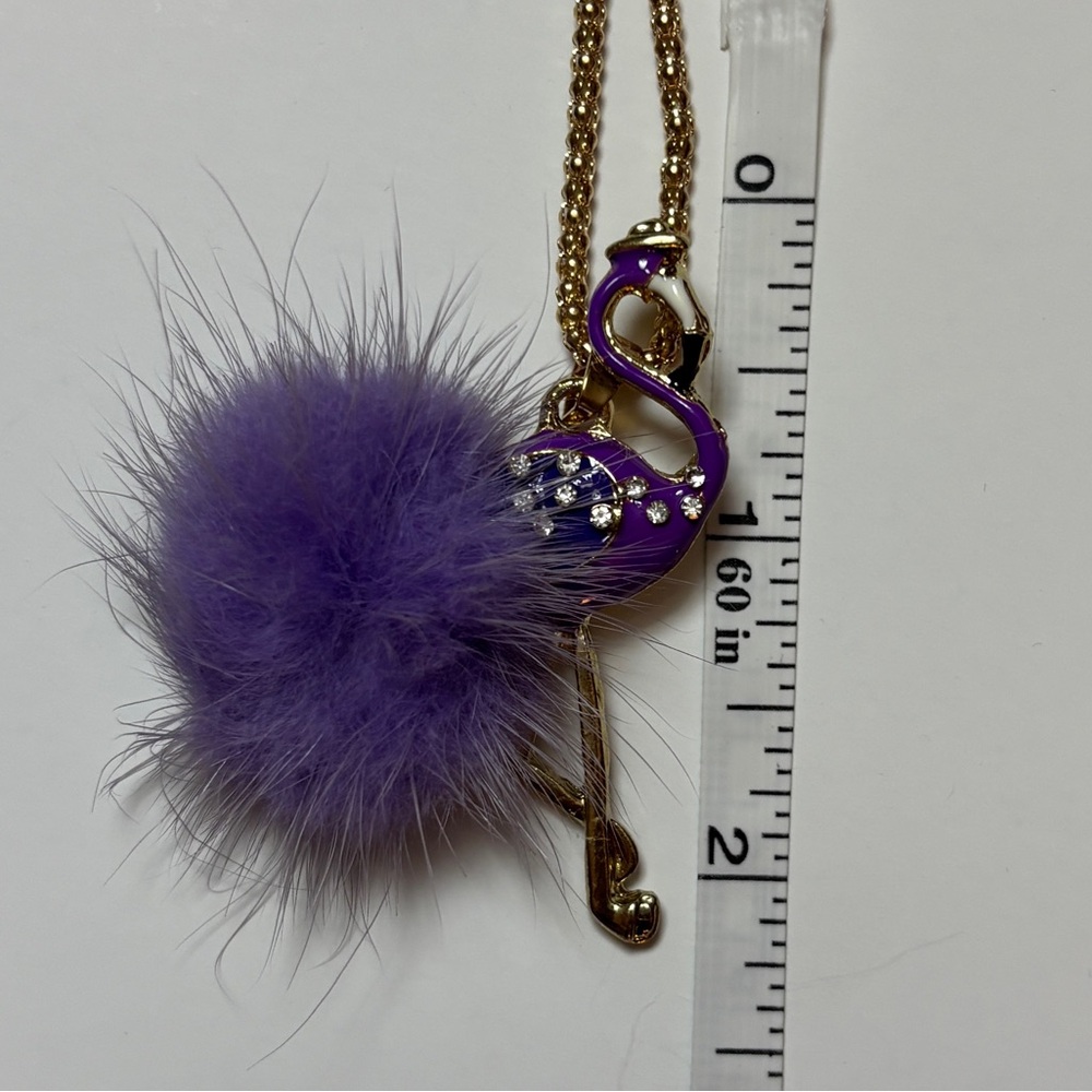 Betsey Johnson Purple Flamingo 25” necklace chain fully extended